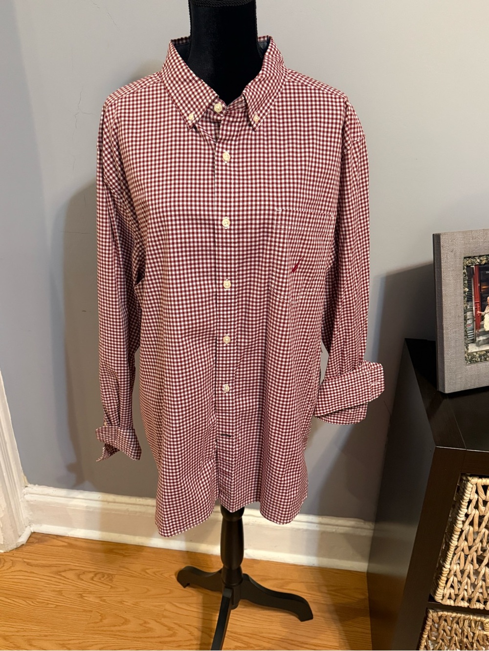 Nautica Red and White Gingham Button-Down Shirt